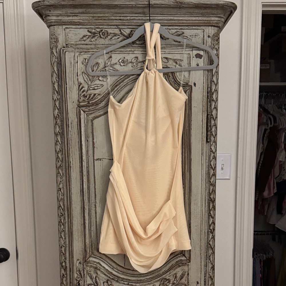 Peppermayo Beige Halter Mini Dress